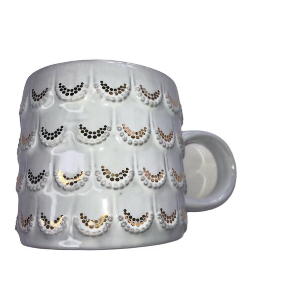 Starbucks Mug w Gold Accents Ceramic Coffee Cup with Handle Blue Gray Scalloped